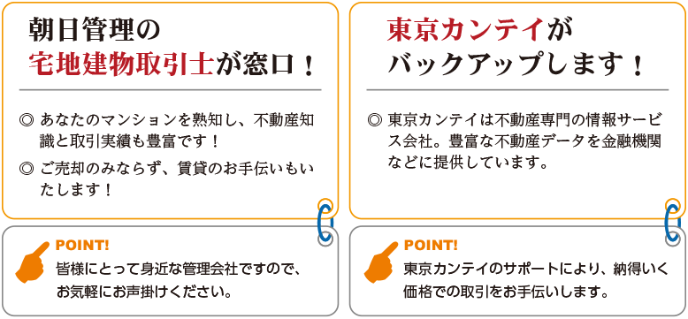 朝日管理の宅地建物取引士が窓口!東京カンテイがバックアップ!